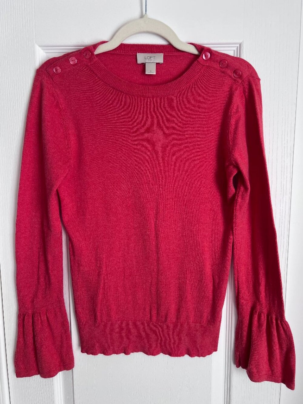 LOFT Outlet Red Bell Sleeve Button-Shoulder Sweater - Size S